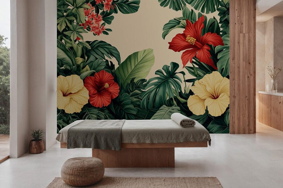 Groupe de fleurs et de feuilles