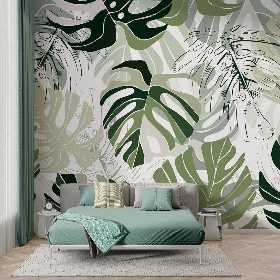 Motif de feuilles sur fond blanc