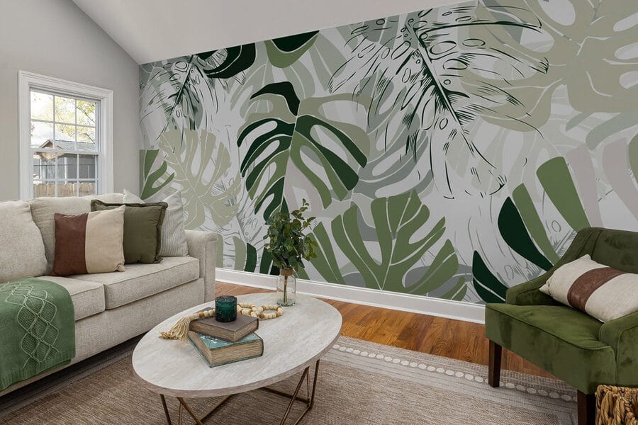 Motif de feuilles sur fond blanc