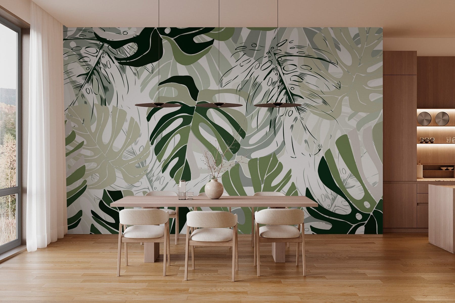 Papier peint Motif de feuilles sur fond blanc : w02995 - Tapeko.fr