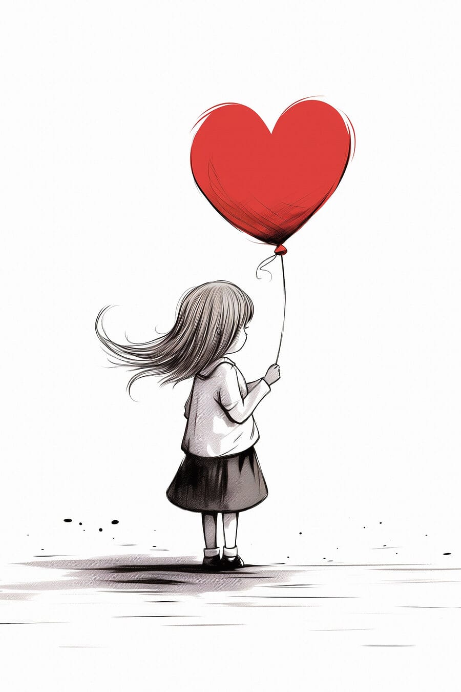 Fille tenant un ballon en forme de cœur