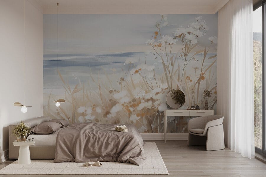Peinture de fleurs et d'herbe
