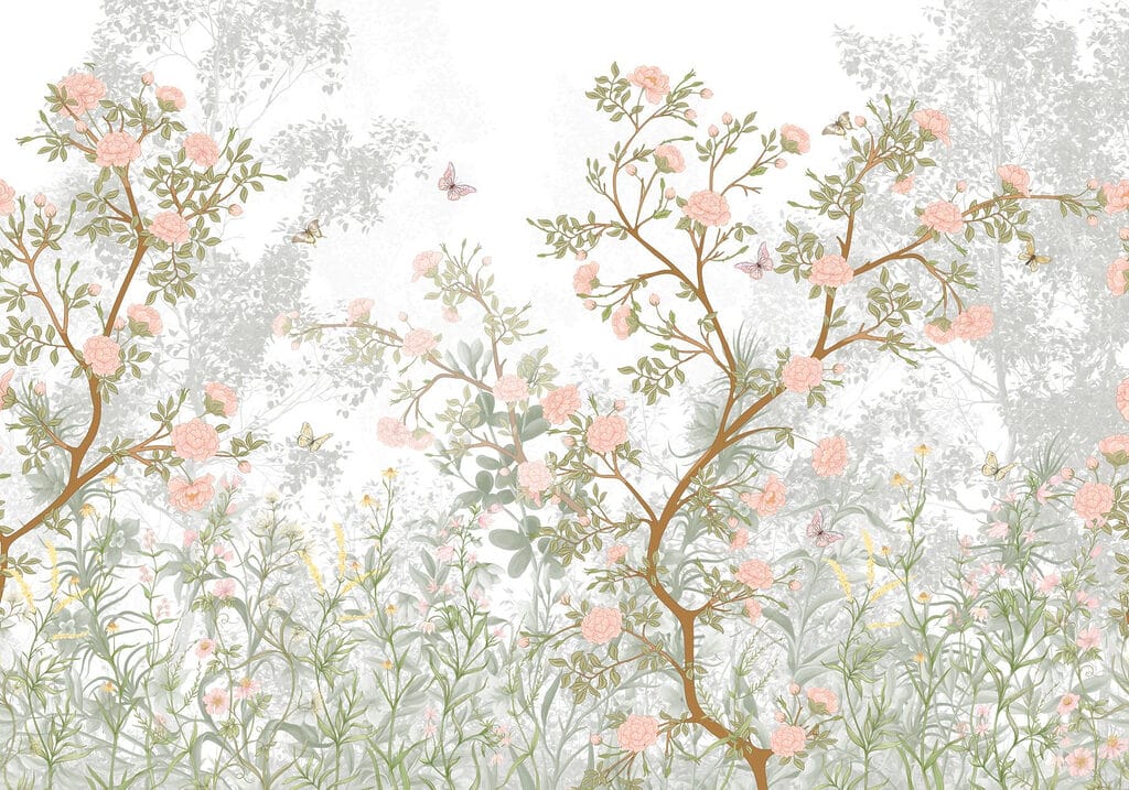 Peinture d'un arbre avec des fleurs et des papillons Peinture d'un arbre avec des fleurs et des papillons
