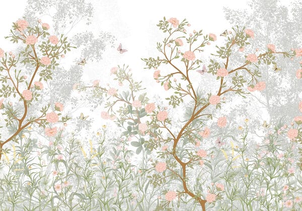 Peinture d'un arbre avec des fleurs et des papillons Peinture d'un arbre avec des fleurs et des papillons