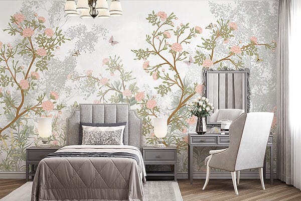 Peinture d'un arbre avec des fleurs et des papillons Peinture d'un arbre avec des fleurs et des papillons