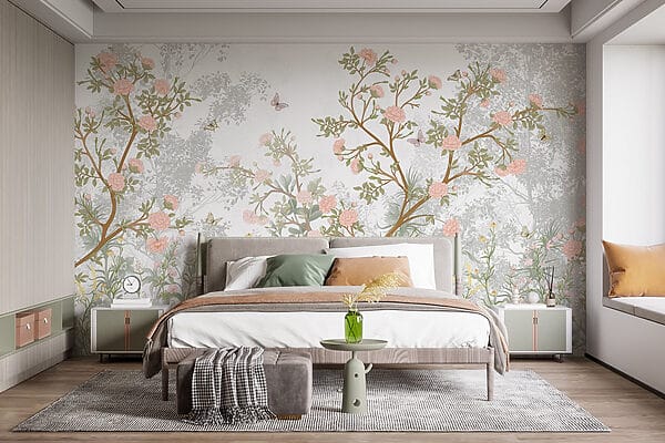 Peinture d'un arbre avec des fleurs et des papillons Peinture d'un arbre avec des fleurs et des papillons