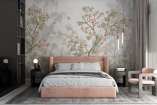 Peinture d'un arbre avec des fleurs et des papillons Peinture d'un arbre avec des fleurs et des papillons