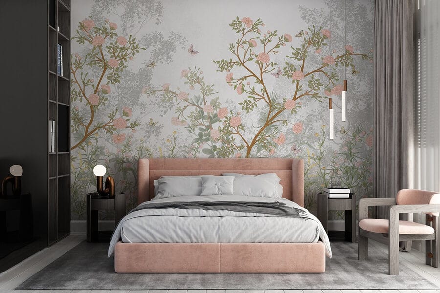 Peinture d'un arbre avec des fleurs et des papillons Peinture d'un arbre avec des fleurs et des papillons