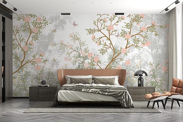 Peinture d'un arbre avec des fleurs et des papillons Peinture d'un arbre avec des fleurs et des papillons