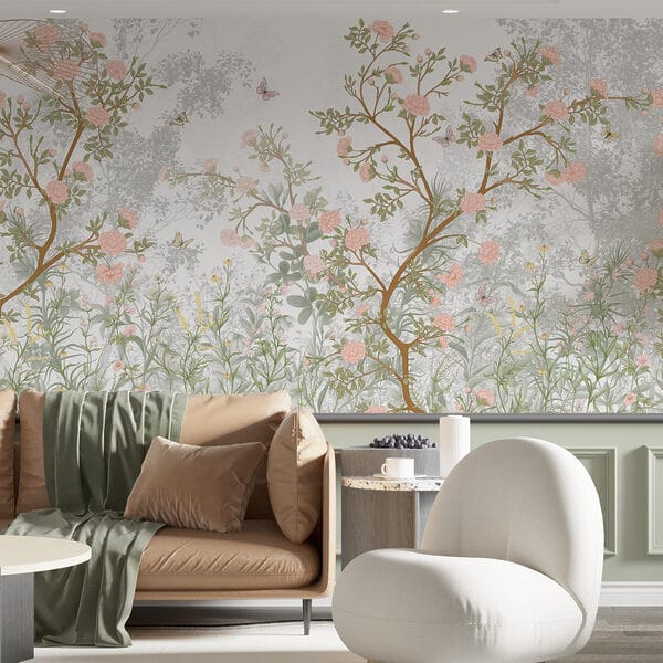 Peinture d'un arbre avec des fleurs et des papillons Peinture d'un arbre avec des fleurs et des papillons