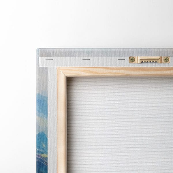 Painting of flowers in a field with mountains in the background