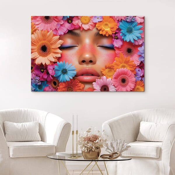 Femme avec des fleurs autour du visage Femme avec des fleurs autour du visage