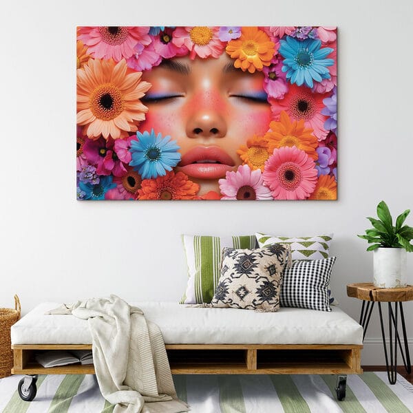 Femme avec des fleurs autour du visage Femme avec des fleurs autour du visage