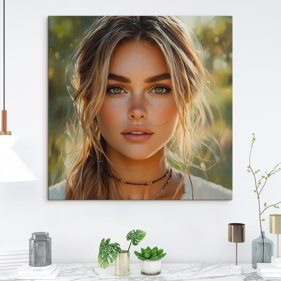 Femme aux yeux verts et taches de rousseur