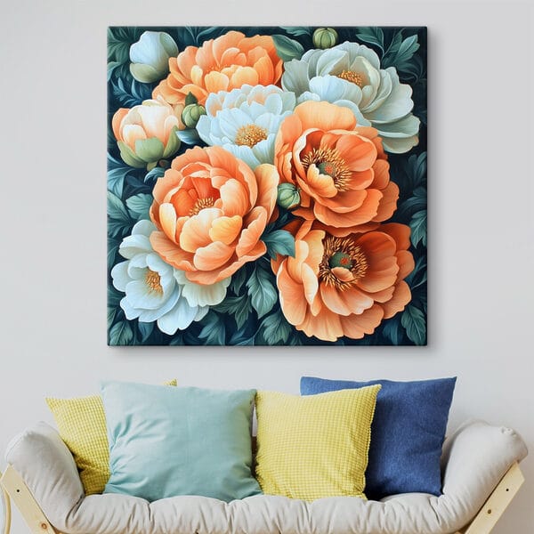 Tableaux Peinture de fleurs sur fond bleu Tableaux Peinture de fleurs sur fond bleu