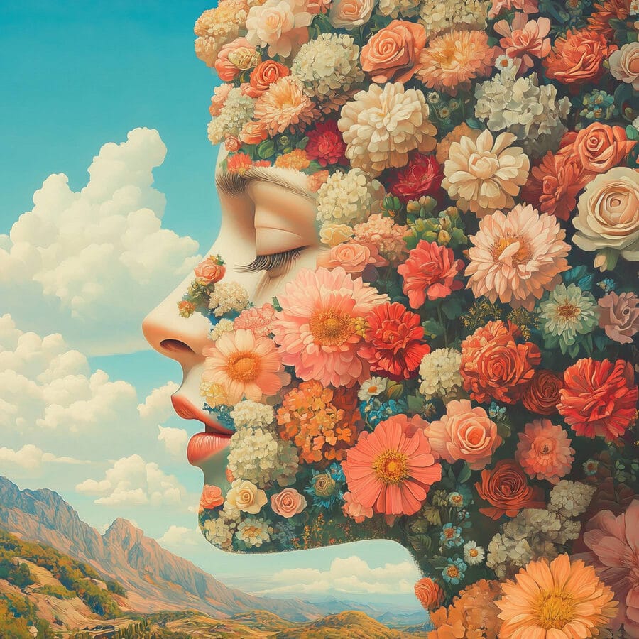 Femme avec des fleurs dans les cheveux