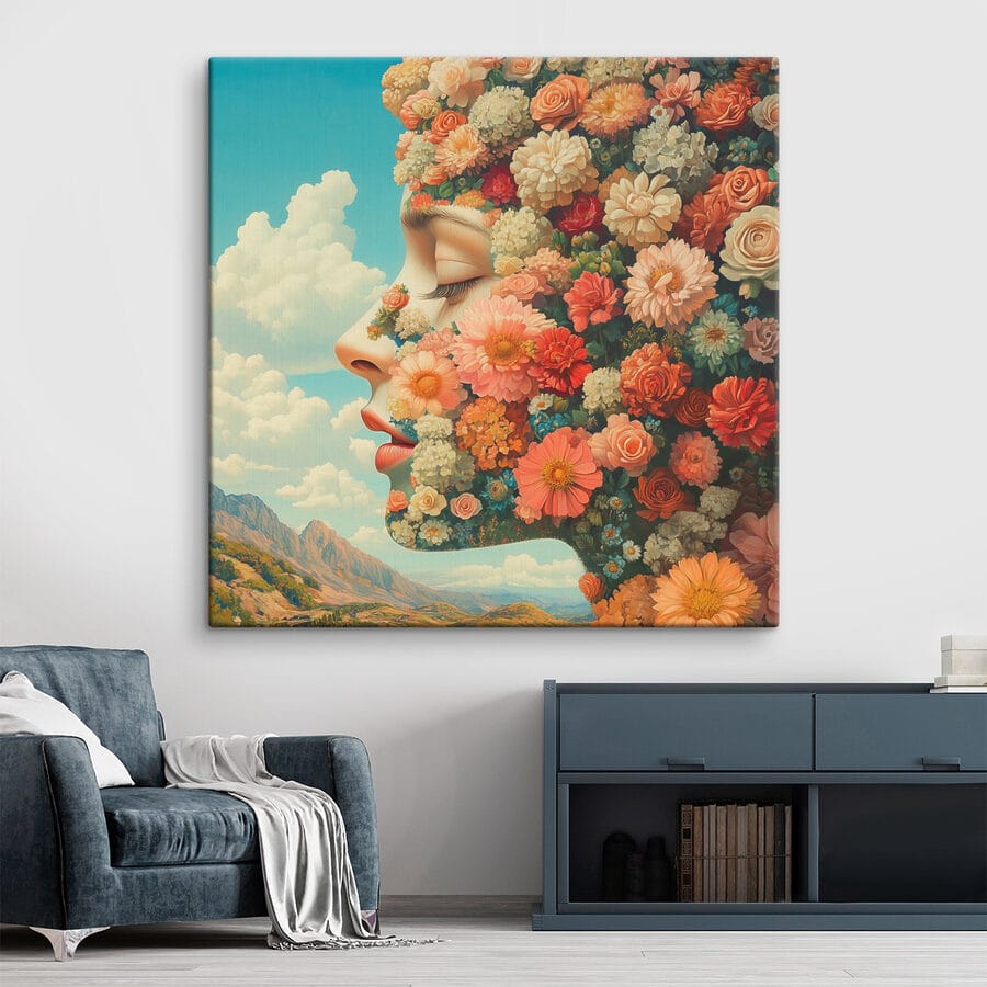 Femme avec des fleurs dans les cheveux