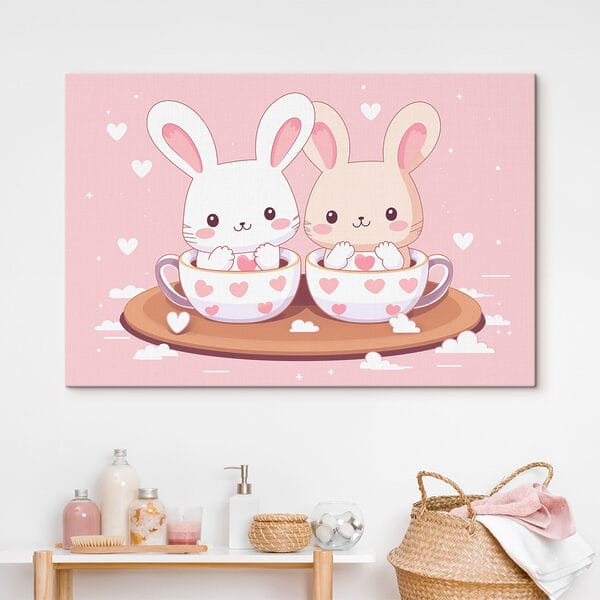 Deux lapins de bande dessinée dans des tasses de thé Deux lapins de bande dessinée dans des tasses de thé