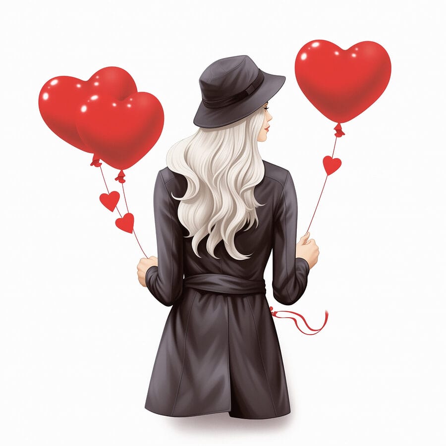 Femme tenant un ballon en forme de coeur