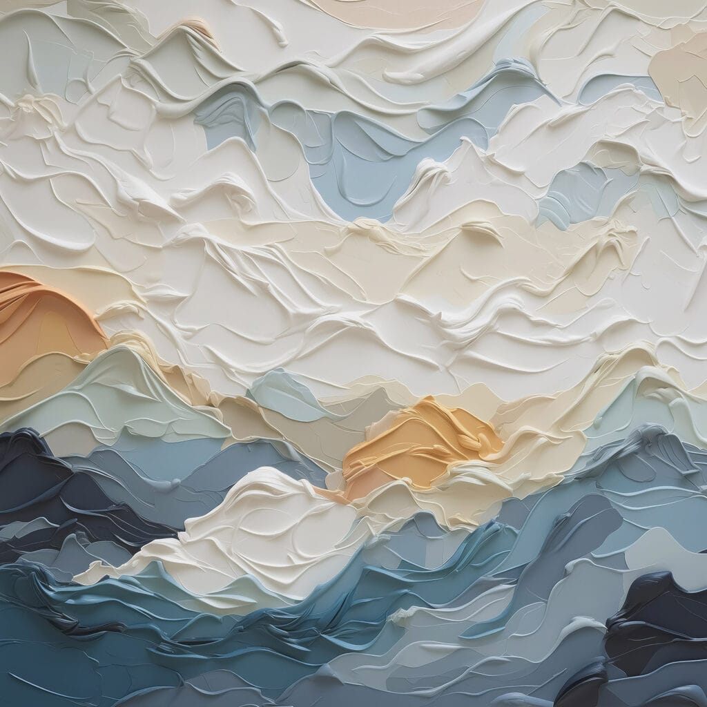 Painting of mountains and clouds