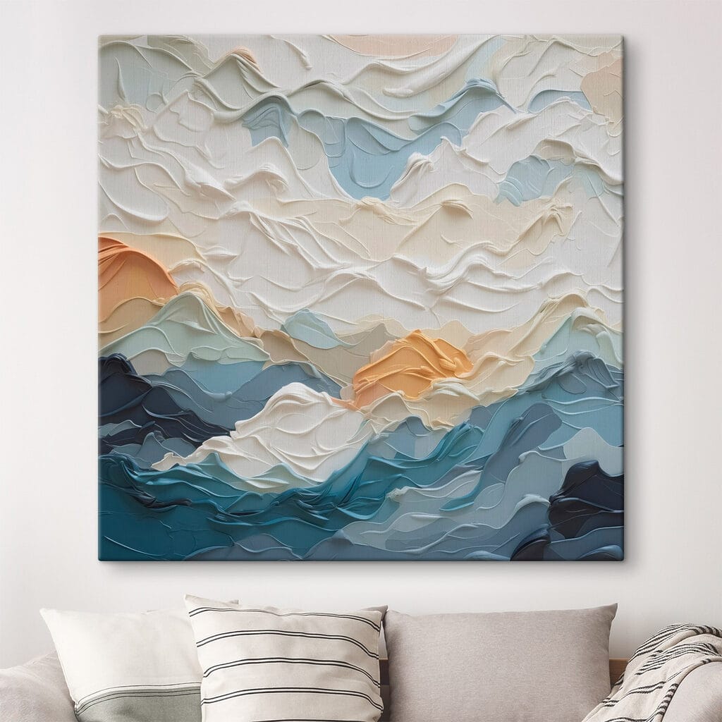 Painting of mountains and clouds