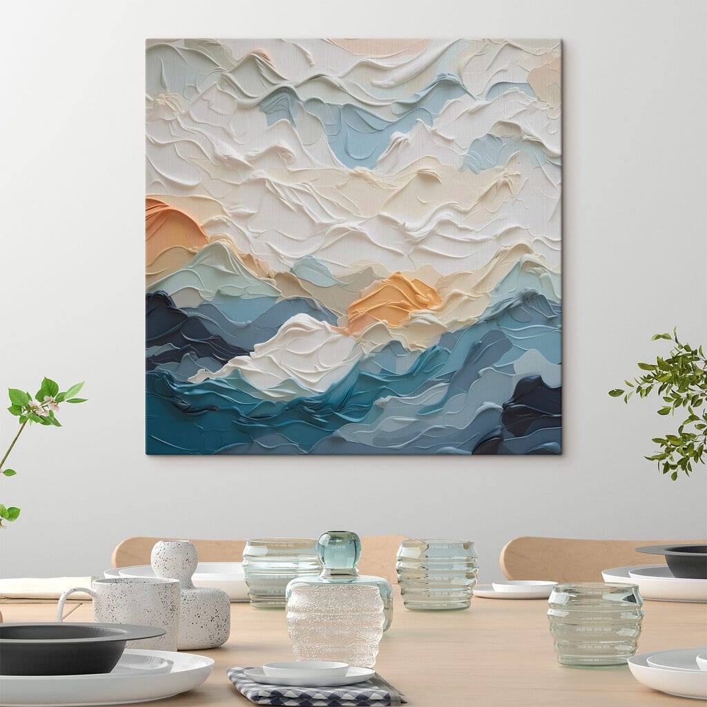 Painting of mountains and clouds
