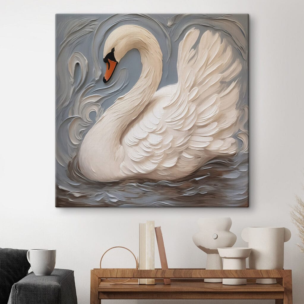 White swan with a black beak