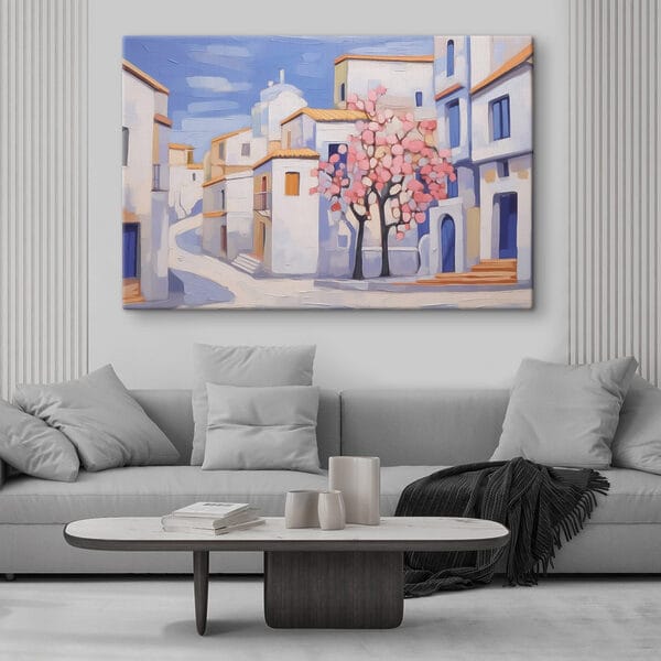 Peinture d'un arbre devant un bâtiment Peinture d'un arbre devant un bâtiment