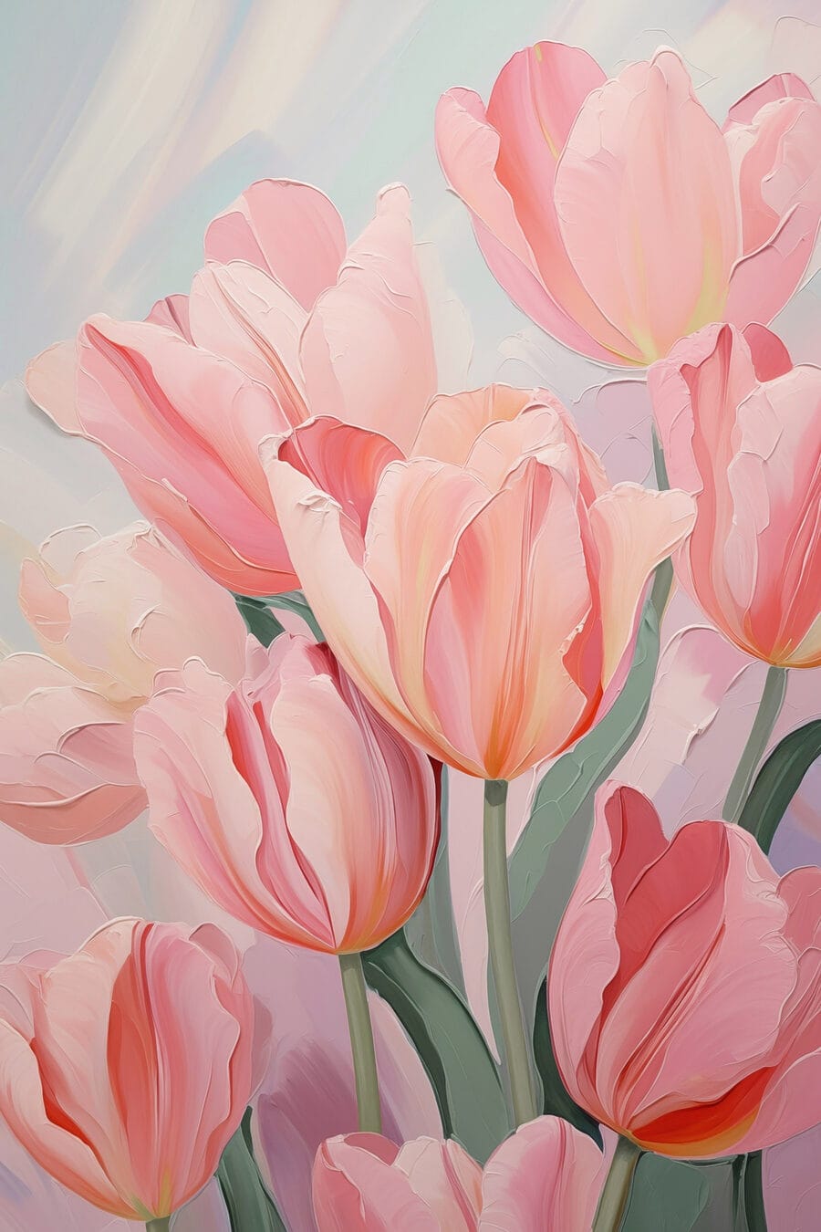 Tulipes en fleurs d'un rose tendre