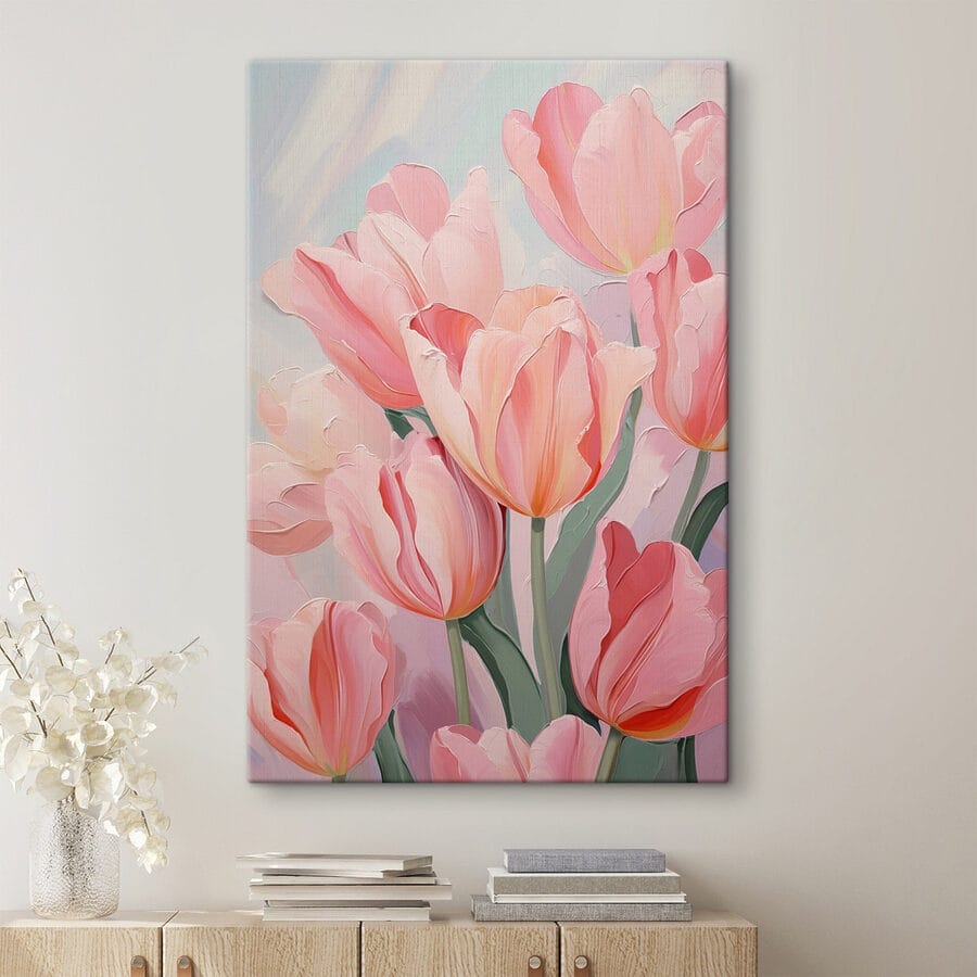 Tulipes en fleurs d'un rose tendre
