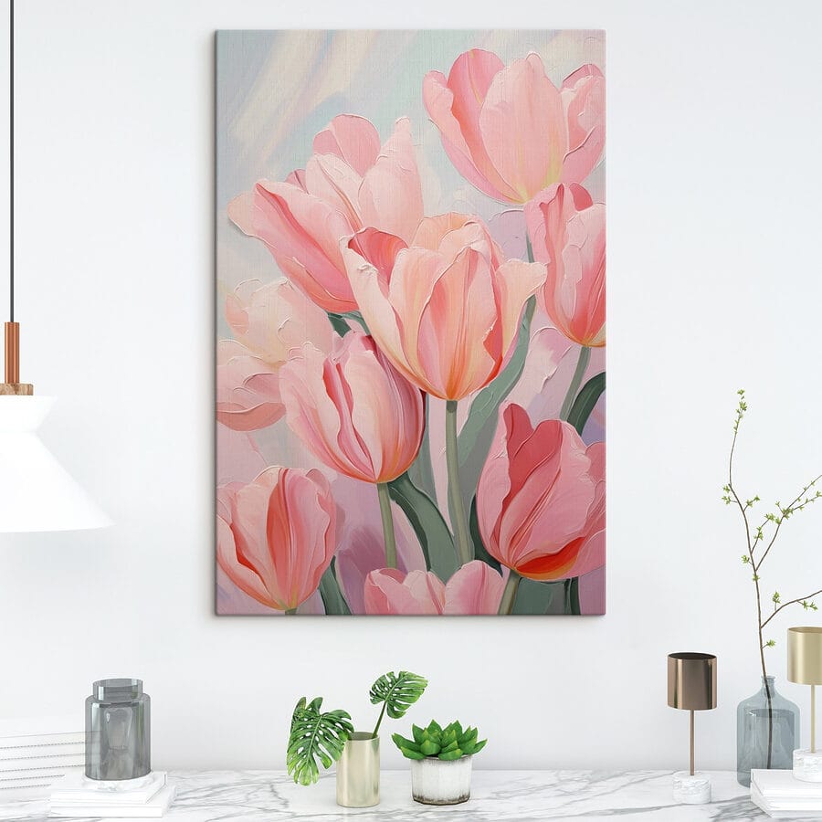Tulipes en fleurs d'un rose tendre