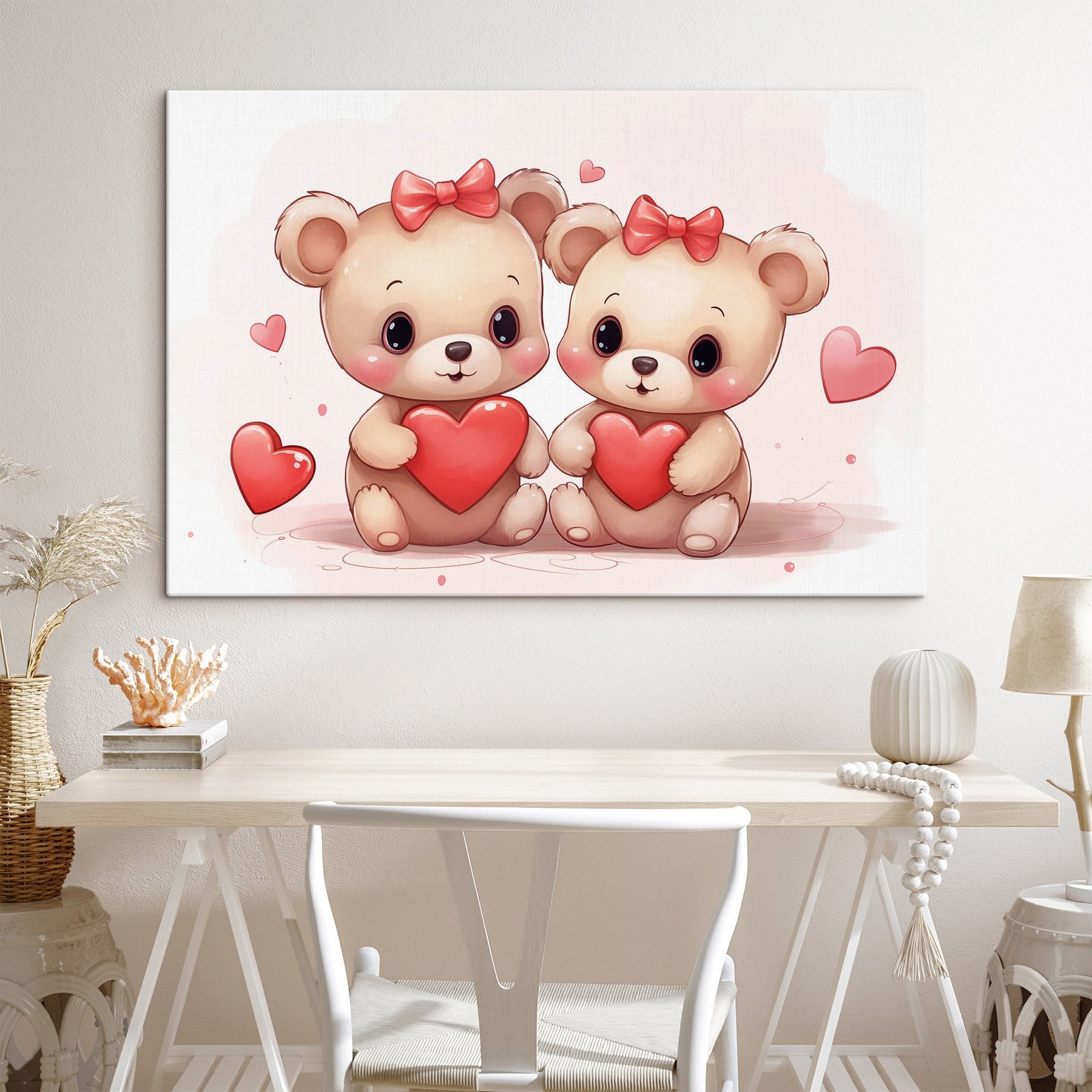 Two cartoon bears holding a heart
