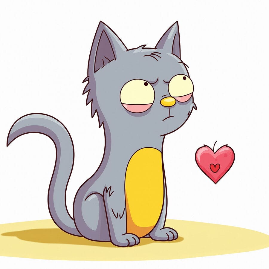 Dessin humoristique d'un chat regardant un coeur