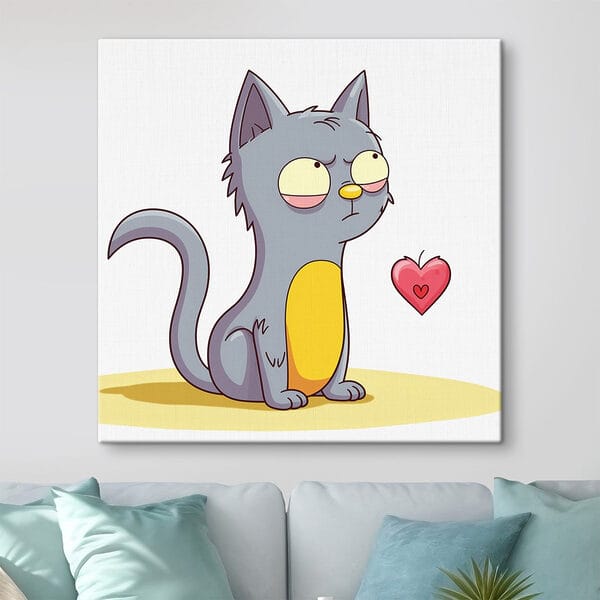 Dessin humoristique d'un chat regardant un coeur Dessin humoristique d'un chat regardant un coeur