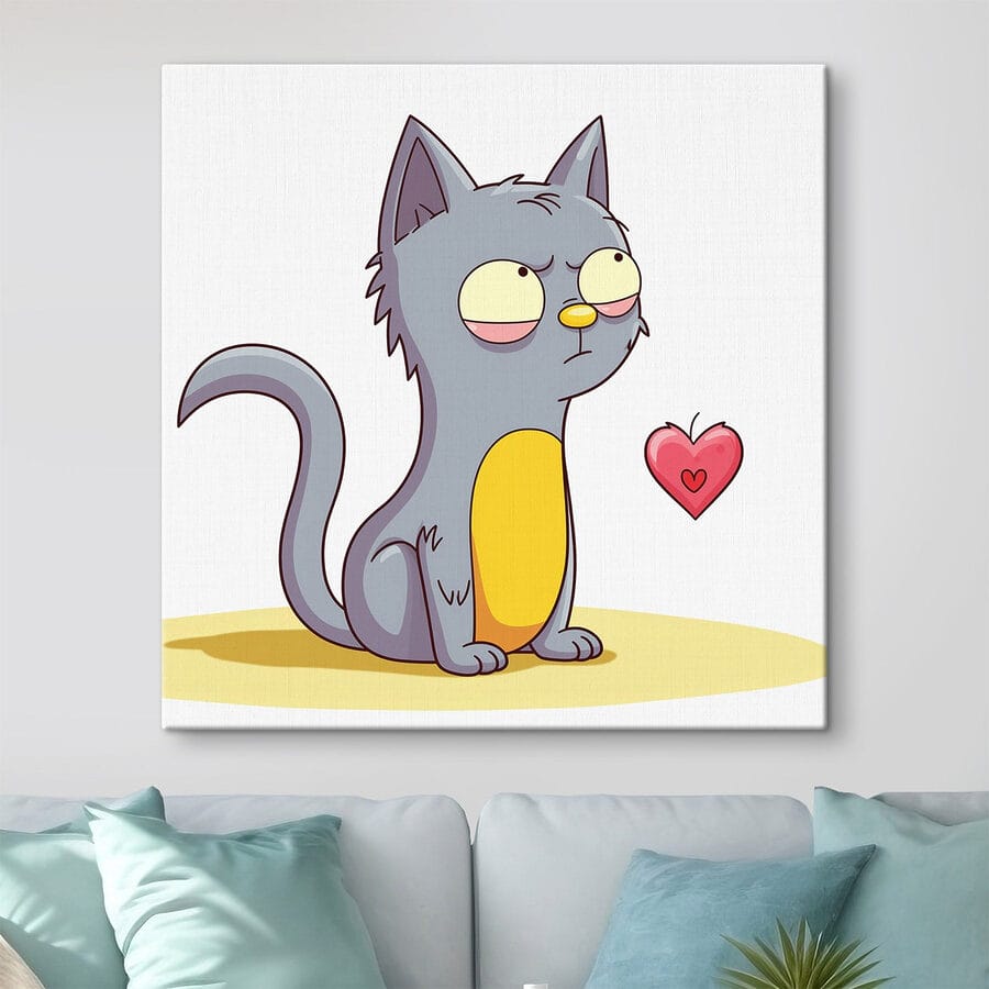 Dessin humoristique d'un chat regardant un coeur