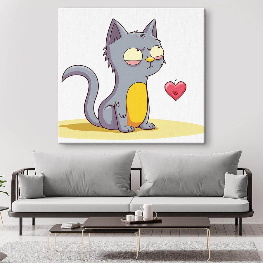 Dessin humoristique d'un chat regardant un coeur