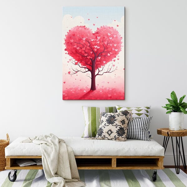 Arbre avec des feuilles roses et des cœurs Arbre avec des feuilles roses et des cœurs