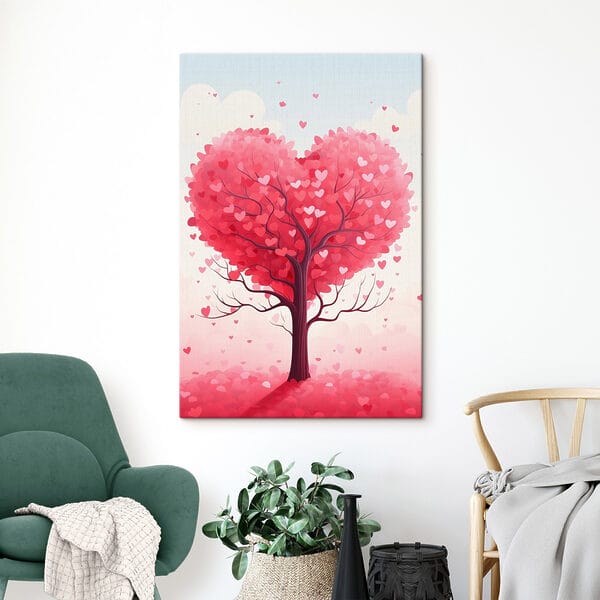 Arbre avec des feuilles roses et des cœurs Arbre avec des feuilles roses et des cœurs