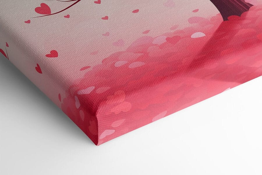 Arbre avec des feuilles roses et des cœurs