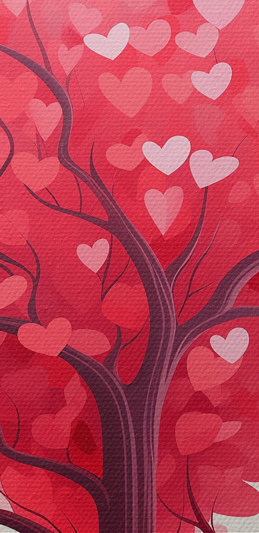 Arbre avec des feuilles roses et des cœurs