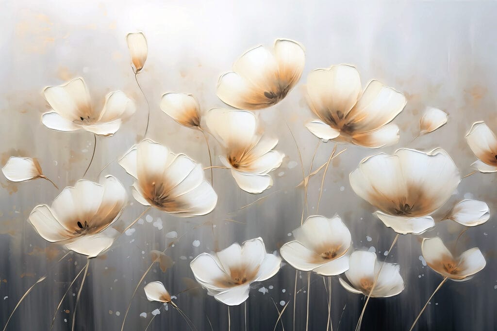 Peinture de fleurs sur fond gris Peinture de fleurs sur fond gris