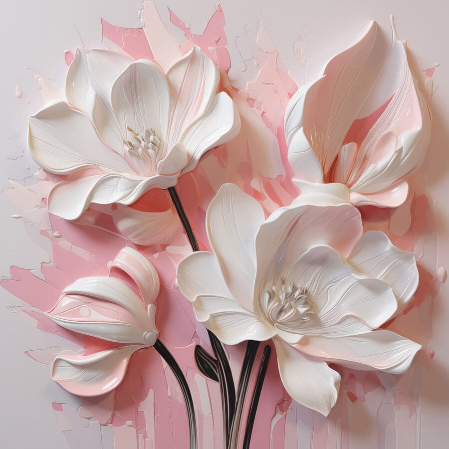 Fleurs blanches sur fond rose