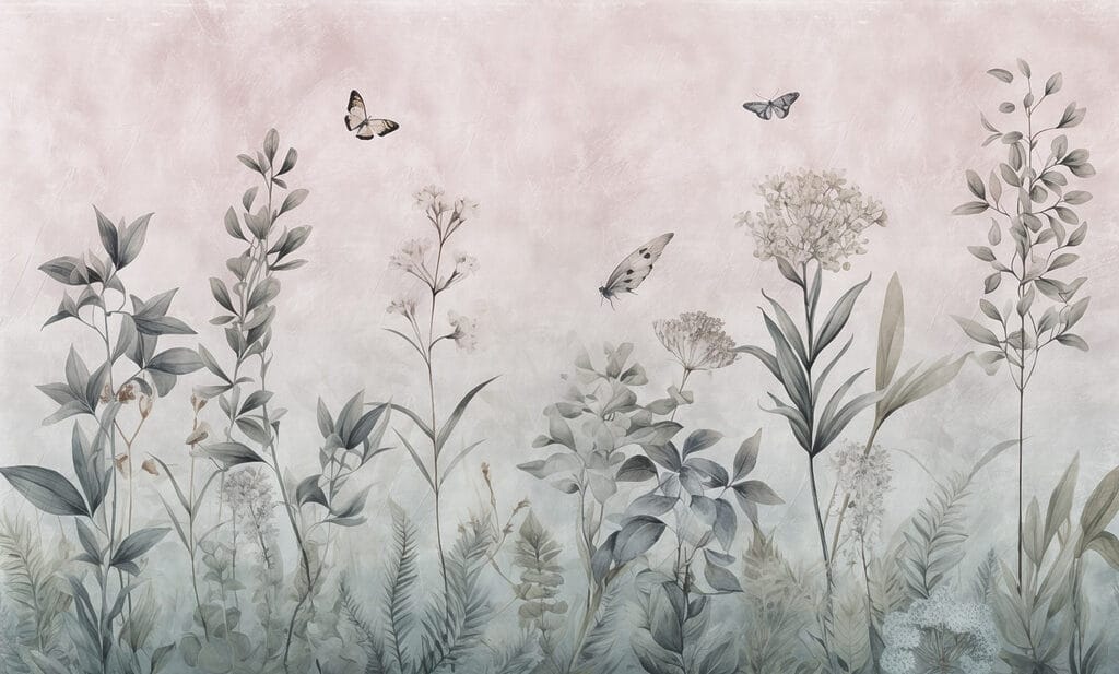 Papier peint avec papillons et plantes Papier peint avec papillons et plantes