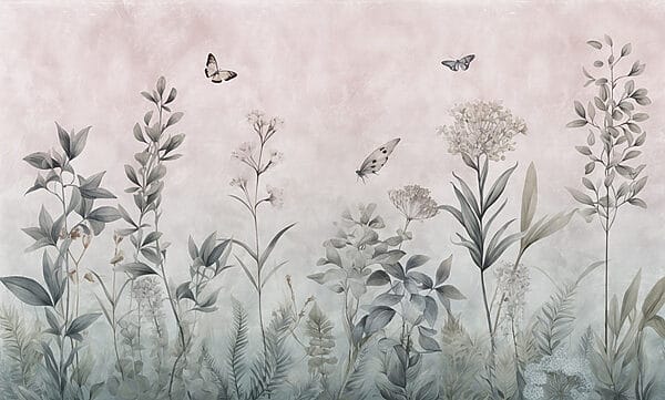 Papier peint avec papillons et plantes Papier peint avec papillons et plantes