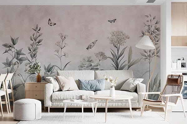 Papier peint avec papillons et plantes Papier peint avec papillons et plantes
