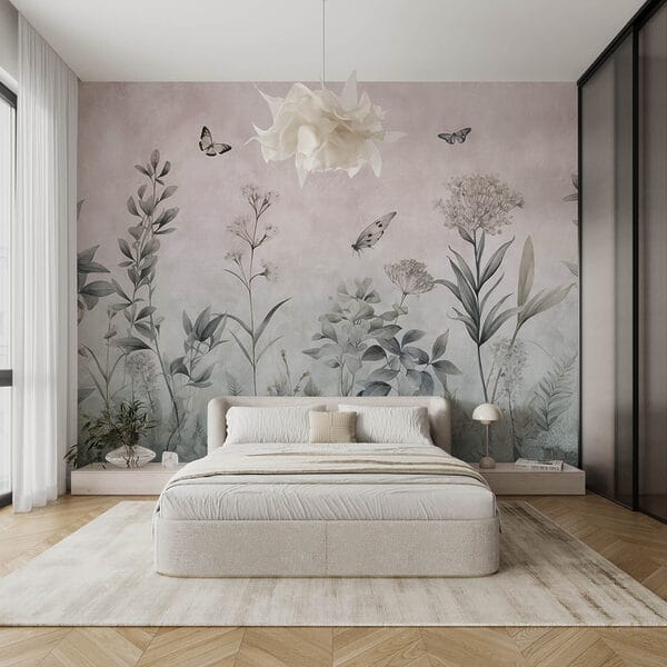 Papier peint avec papillons et plantes Papier peint avec papillons et plantes