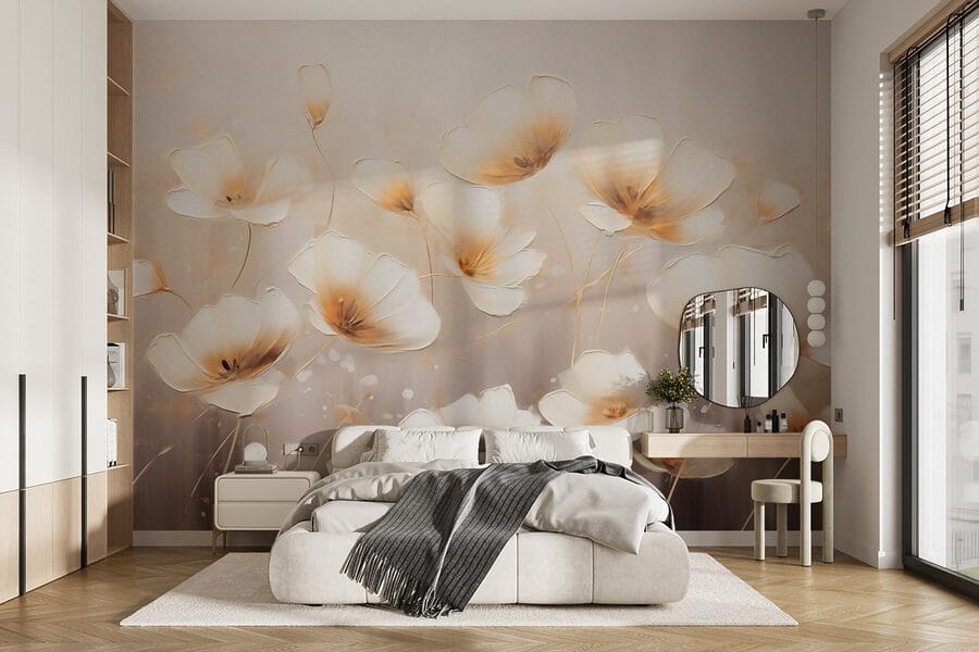 Papier peint Peinture de fleurs sur fond blanc