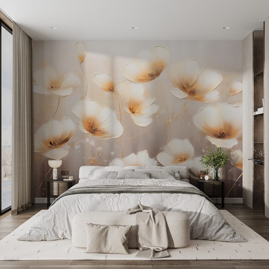 Papier peint Peinture de fleurs sur fond blanc – Image 2