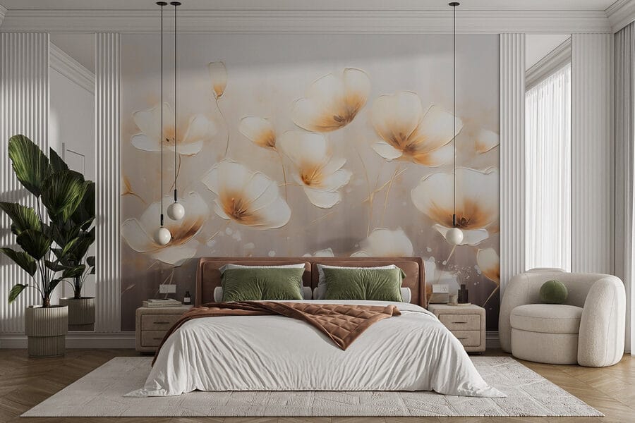 Papier peint Peinture de fleurs sur fond blanc – Image 3
