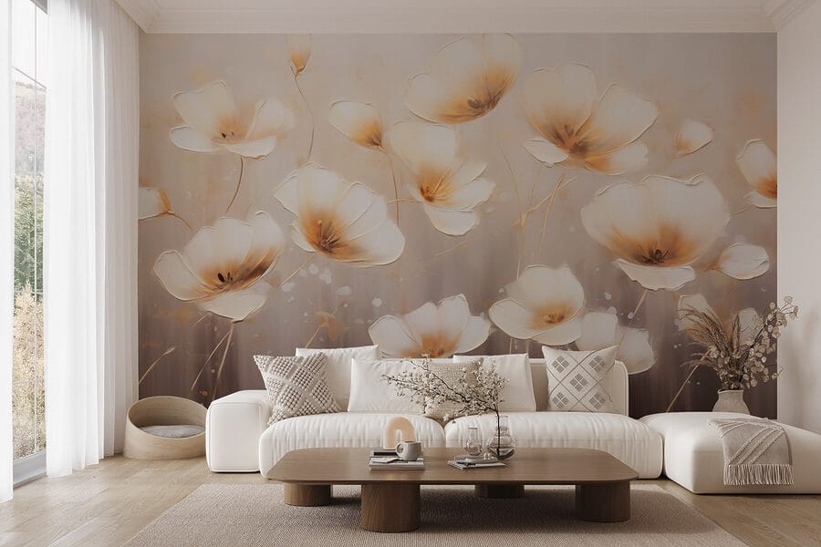 Papier peint Peinture de fleurs sur fond blanc – Image 4